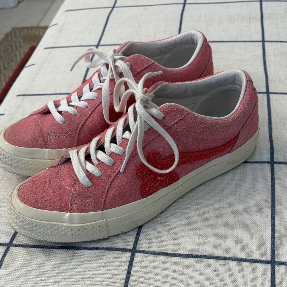 Converse Golf de Fleur Pink Suede Low-Top Sneakers with red accents